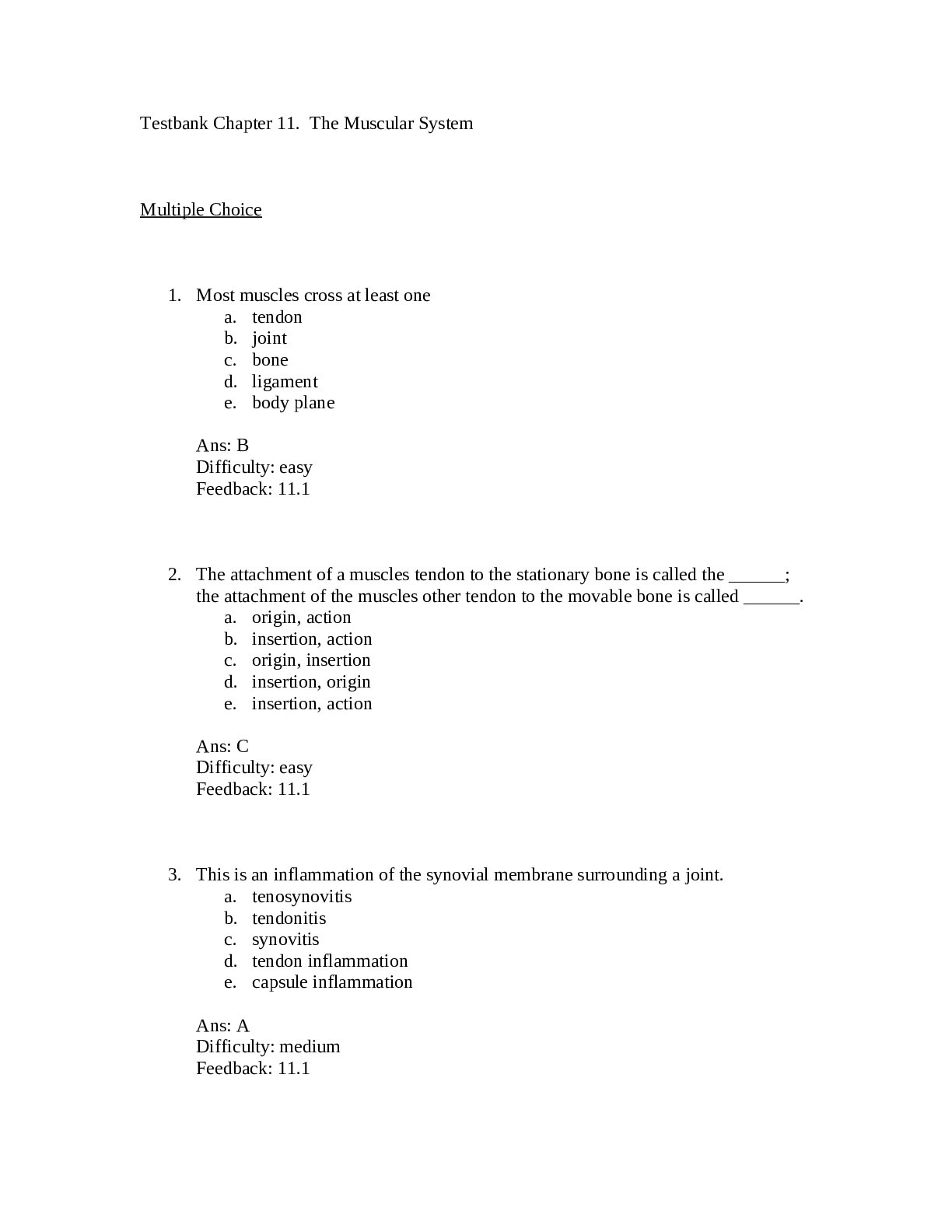 Preview image of Testbank Chapter 9. The Muscular System document